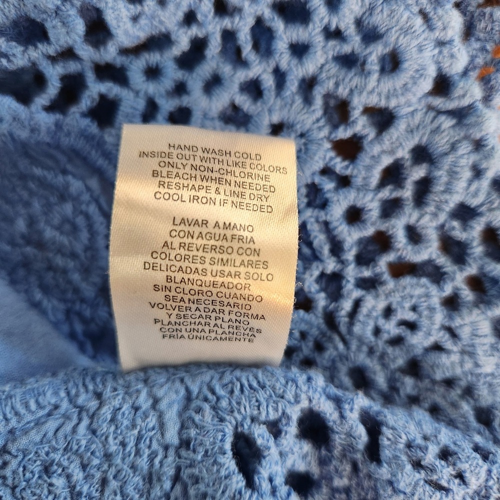 Democracy Women's 100% Cotton Plus Size 3X Crochet V-Neck Short Sleeve Top Blue - Picture 11 of 12